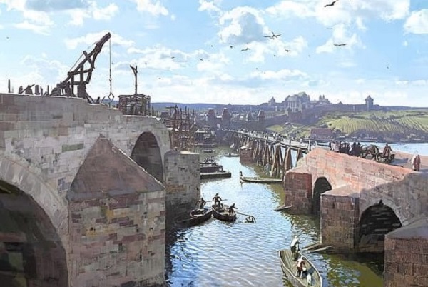 Building a medieval bridge - artists impression