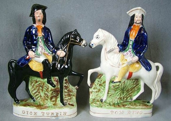 Sampson Smith pottery figures of Dick Turpin and Tom King