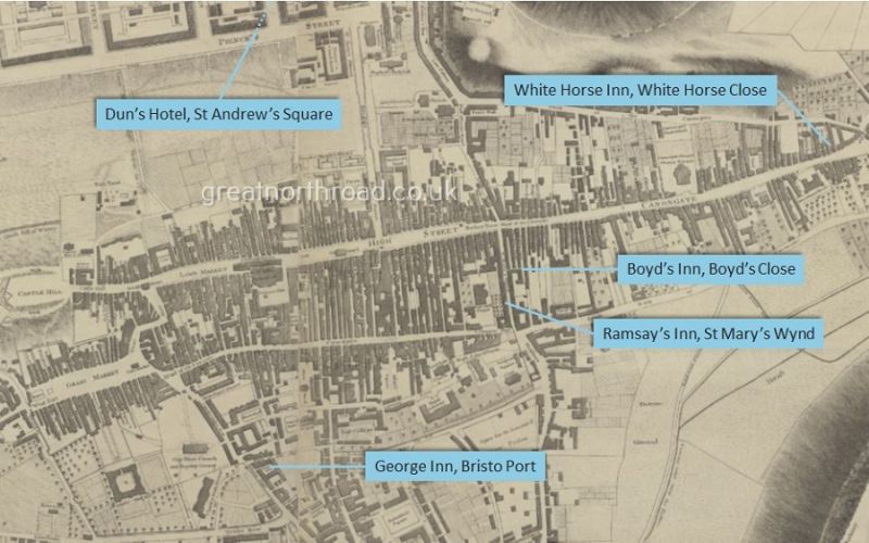 Edinburgh Coaching Inns - Kincaid Map, 1784