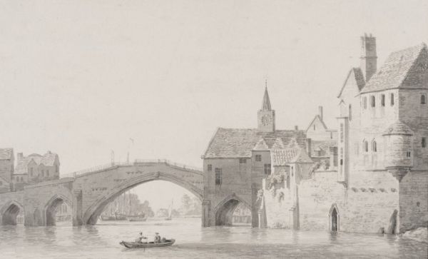 Bridge and houses at York, William Marlow, c1760