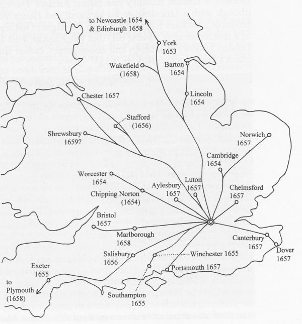 The Stage-coach network in the 1650s