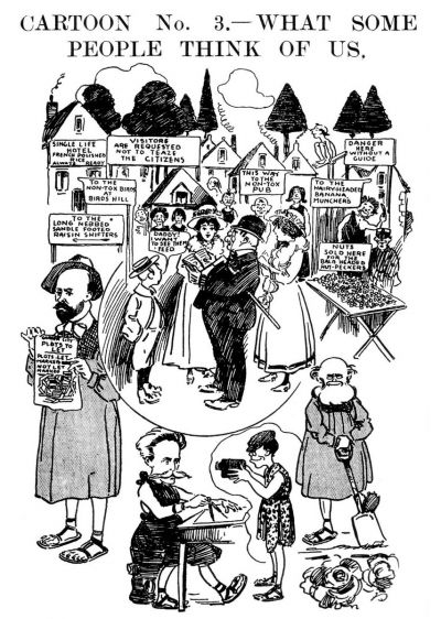 Caricature of Letchworth residents, c1909, Louis Weirter